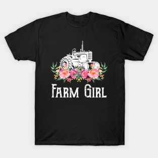 Women Farm Girl Farmer_s Girl Farming Flower Tractor T-Shirt